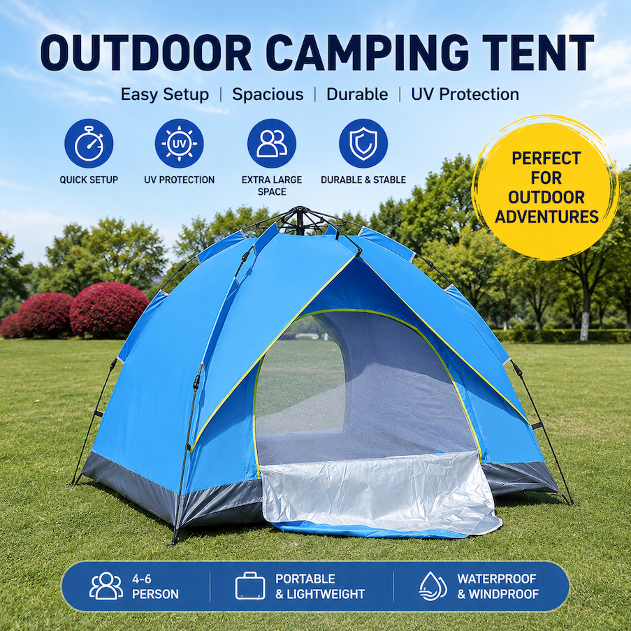 Fully Automatic Folding Outdoor Tent, Instant Setup For Camping & Beach, Double-Layer Thickened Weatherproof Tent For 3-4 People