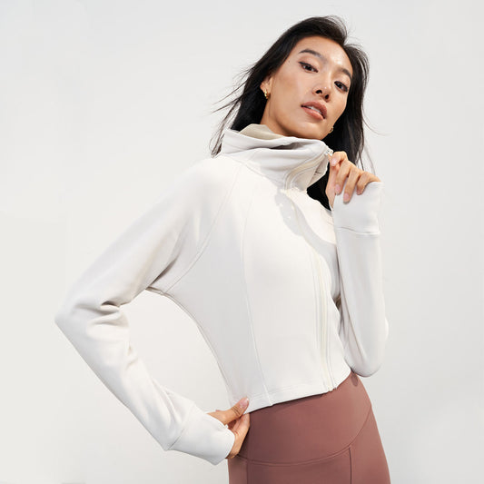 Fleece-lined Thickened Hooded Yoga Jacket Workout Top Short Outdoor Zipper Sportswear