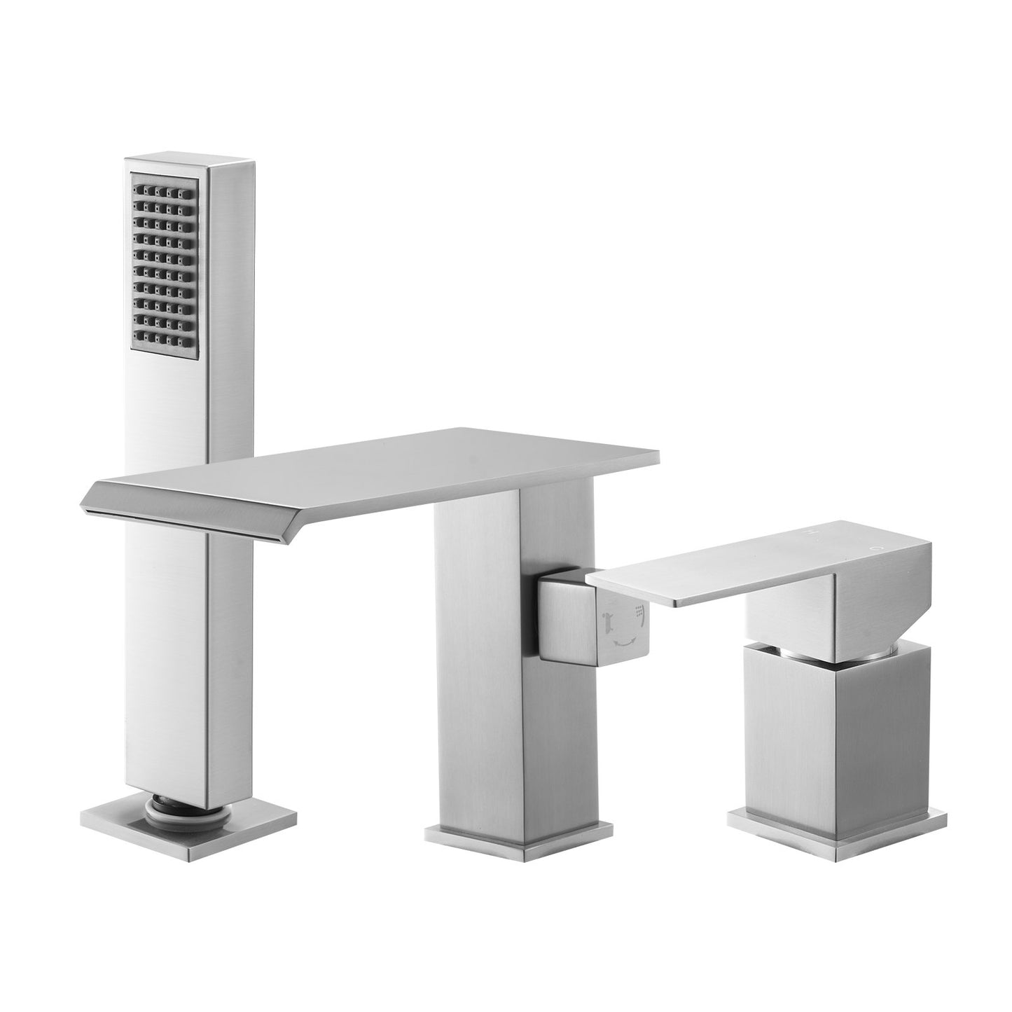 Roman Tub Faucet, 3 Hole Waterfall Bathtub Faucet, Roman Bathtub Faucets Set With Shower Head & 1 Handle, Deck Mount Bath Tub Faucets Set For Adult Bathing, Brushed Stainless Steel, Drip-Free