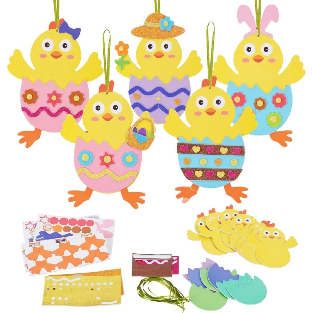 12 Easter Chick Craft Sets, Easter Ornaments, Decorations, Creative Arts & Crafts, Craft Kits With Mix & Match Foam Rubber Pieces, Easter Decorations For Crafting, Easter Party Gifts