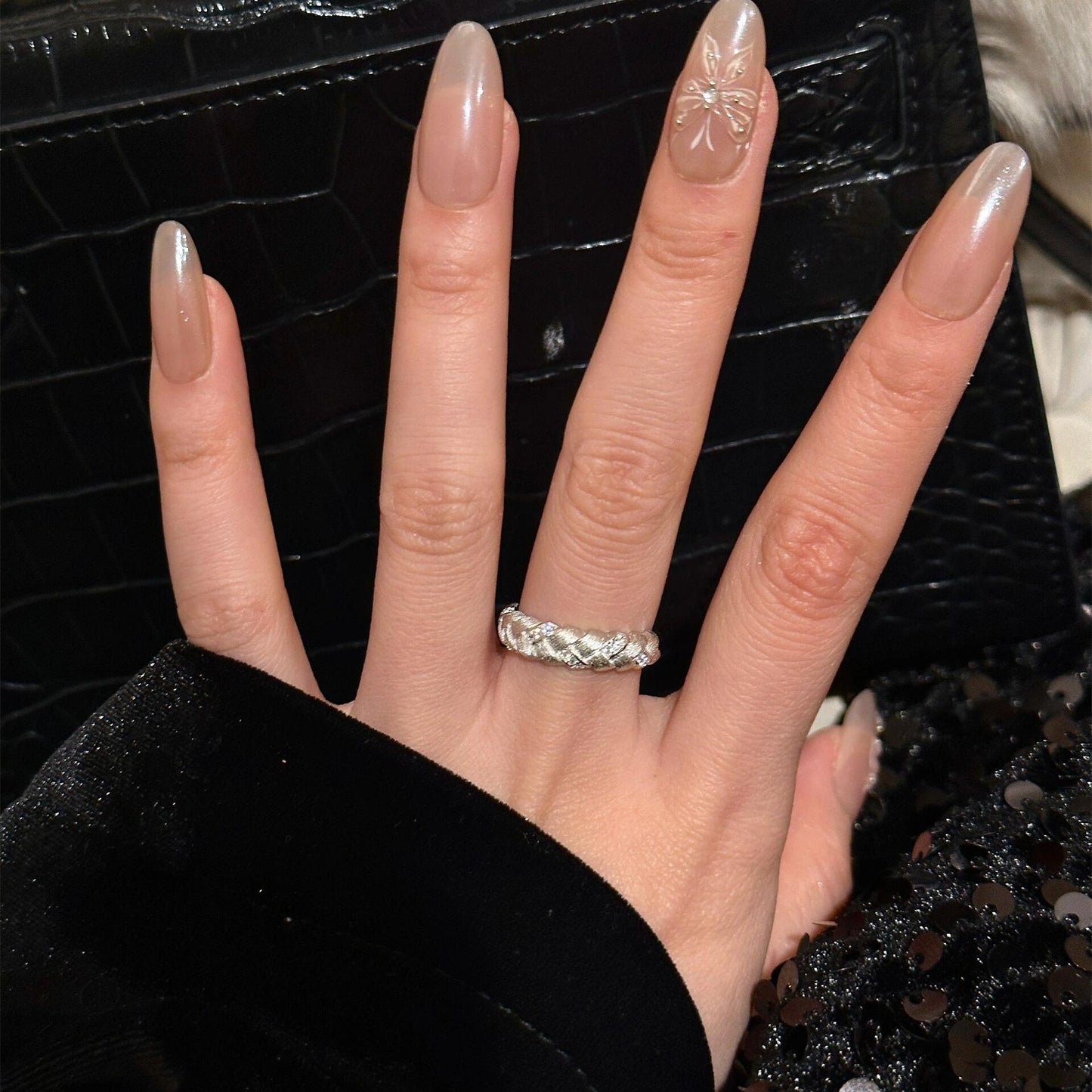 1pc 999 Sterling Silver Diamond Twisted Open Ring, Luxurious Retro Style, Perfect For Daily Wear And Valentine's Gift