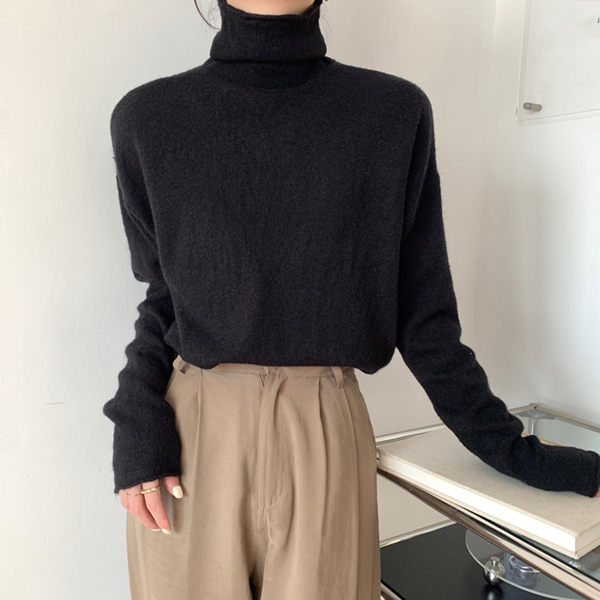 Korean Style High Collar Soft Glutinous Velvet Bottoming Sweater