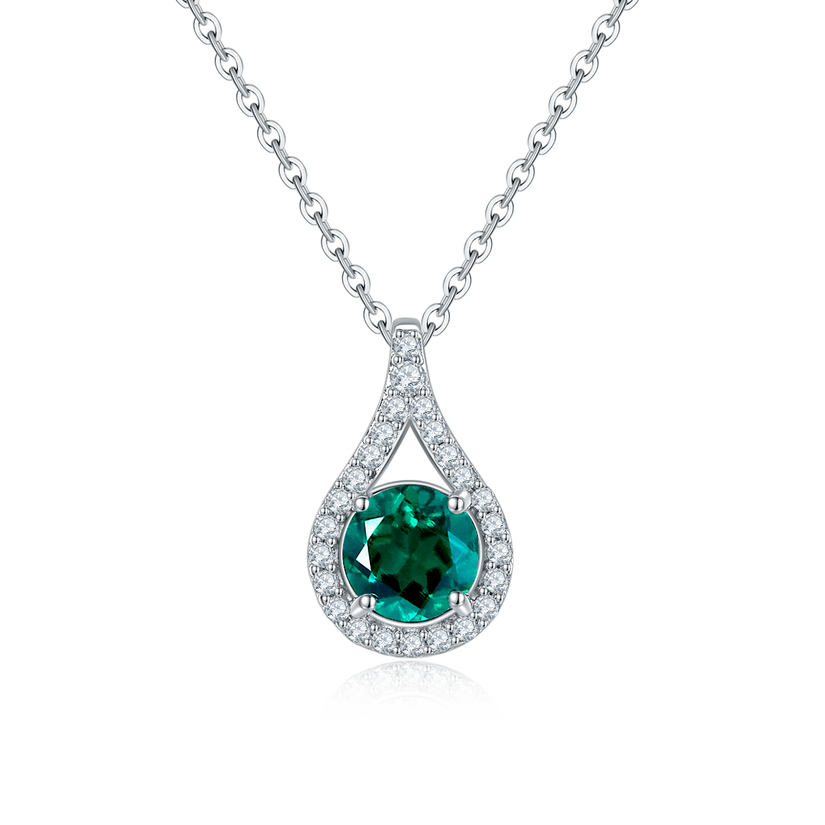 S925 Sterling Silver Teardrop Halo Necklace, 1ct Moissanite & Lab-Grown Ruby&Emerald, Platinum Plated Pendant With GRA Certificate Gift Box