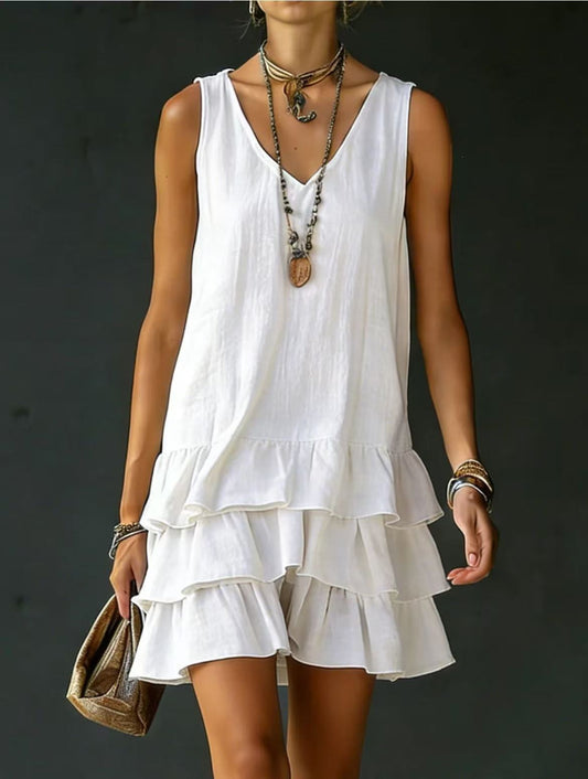 Spring Summer Fashion Women Solid Color Loose Casual Tank Dress With Side Pockets