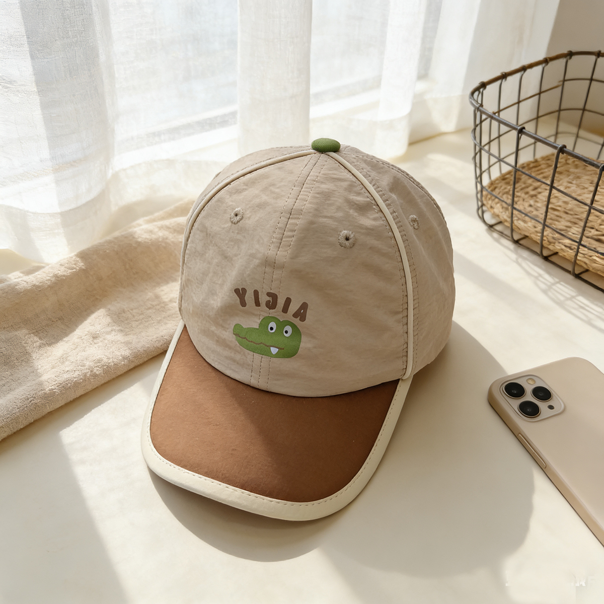 Children's Multi-color Cartoon Pattern Printed Quick-drying Lightweight Adjustable Simple And Fashionable Curved-brim Baseball Cap For Outdoor Sports