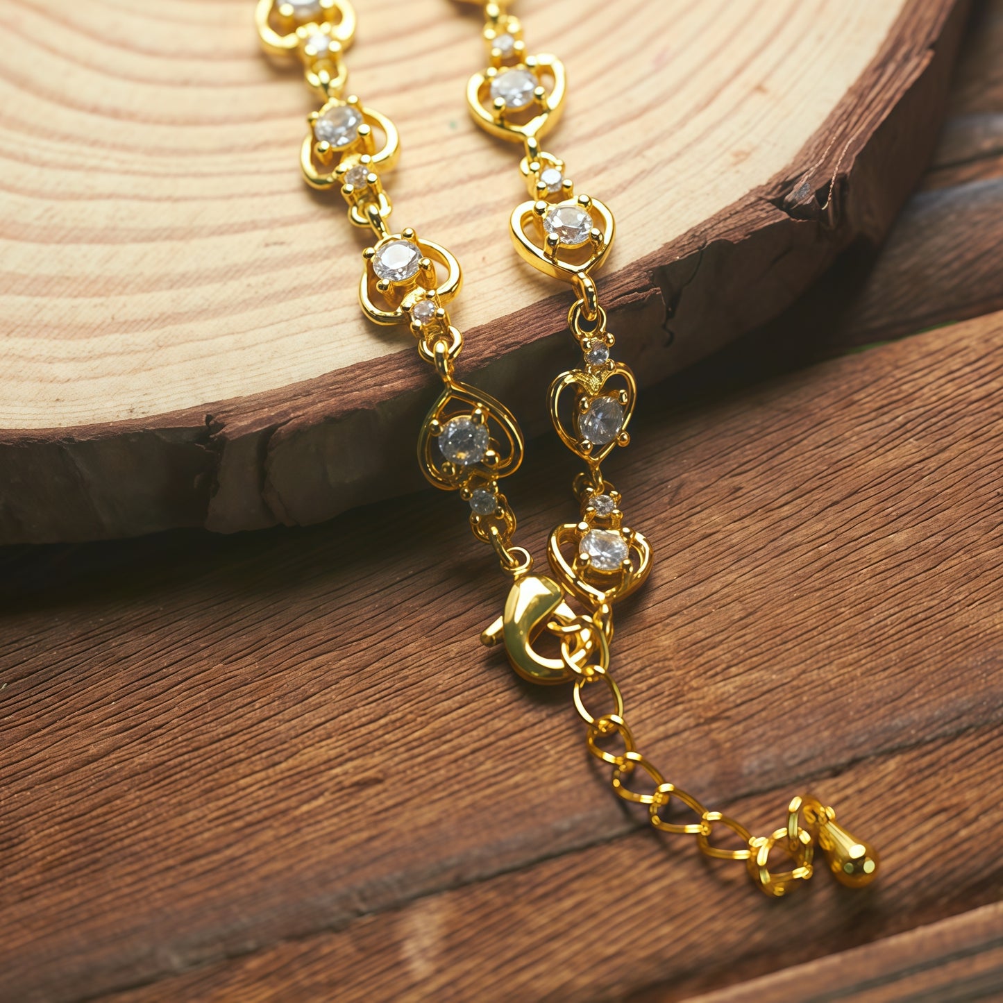 Gold Plated Open Heart Cubic Zirconia Link Bracelet For Women, Copper Base Adjustable Extension Chain Dainty Love Crystal Wedding Jewelry Gift