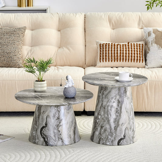 Nested Coffee Table, Medieval-modern Style Coffee Table, Featuring Grey Veneer, Classic Round Coffee Table And Side Table Set, Simple Living Room, Office Center Table