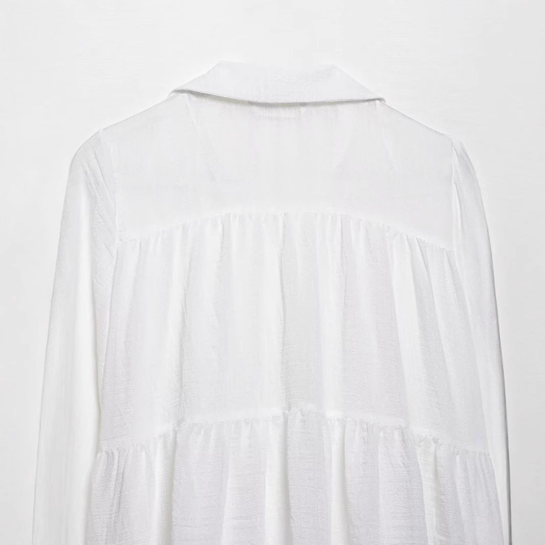 Summer Fashion V-neck Layered Patchwork Short-length Long-sleeve Loose-fitting Dress
