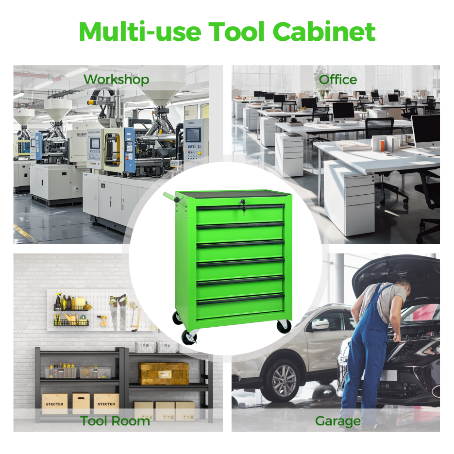 Rolling Metal Tool Chest With 6 Drawers, 20inch 6-Drawer Tool Chest Cabinet With Ball Bearing Drawer Slides, Steel Tool Storage Box Organizer -GREEN