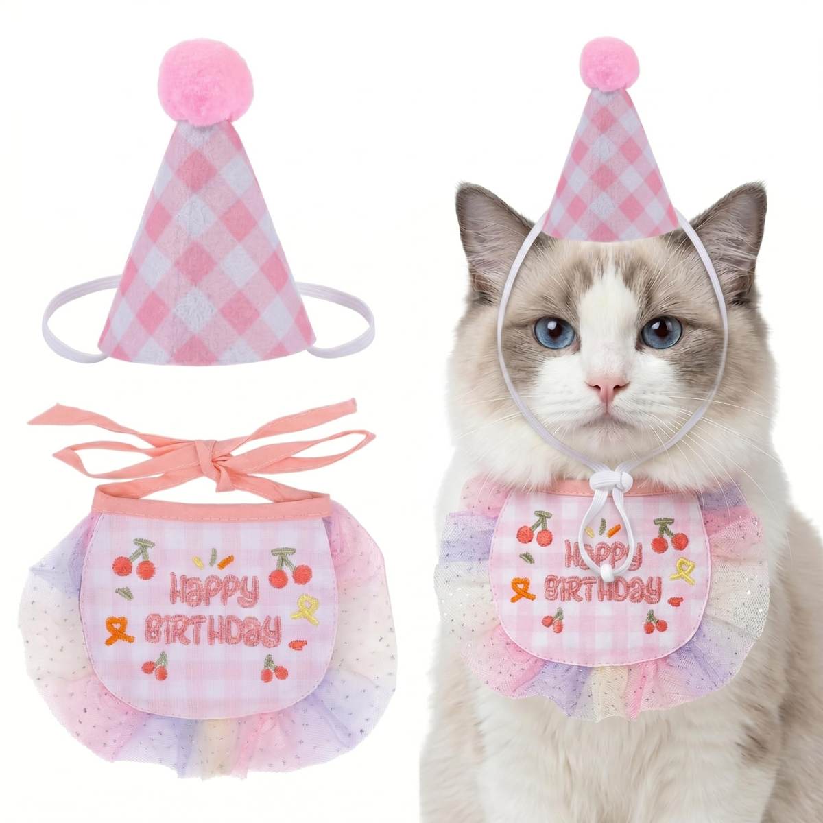 Cat Princess Costume Cat Tutu Dresses Kitte Birthday Hat Scarf Set Clothes Dog Outfit For Small Pet Birthday Party Halloween Wedding Photo Prop