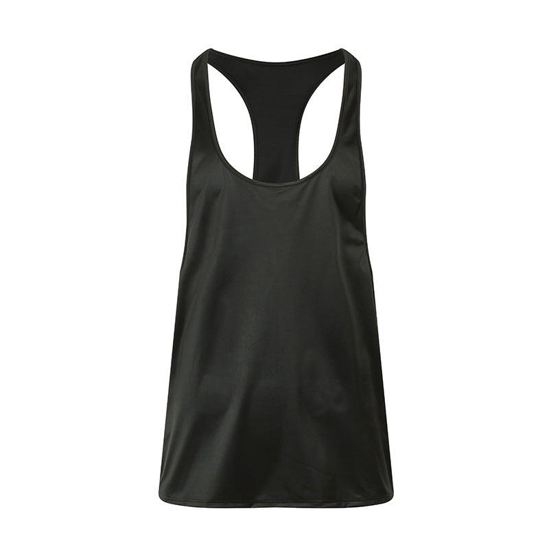 Solid Color Fitness Tank Top With Round Neck And Thin Straps For Sweat Absorption