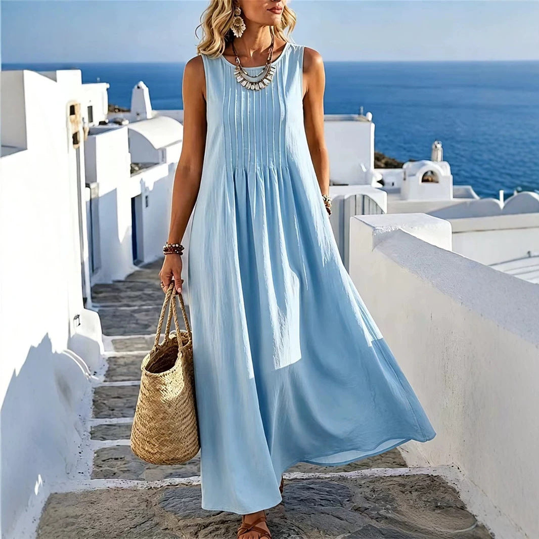 Summer New Casual Loose Fitting Round Neck Dress