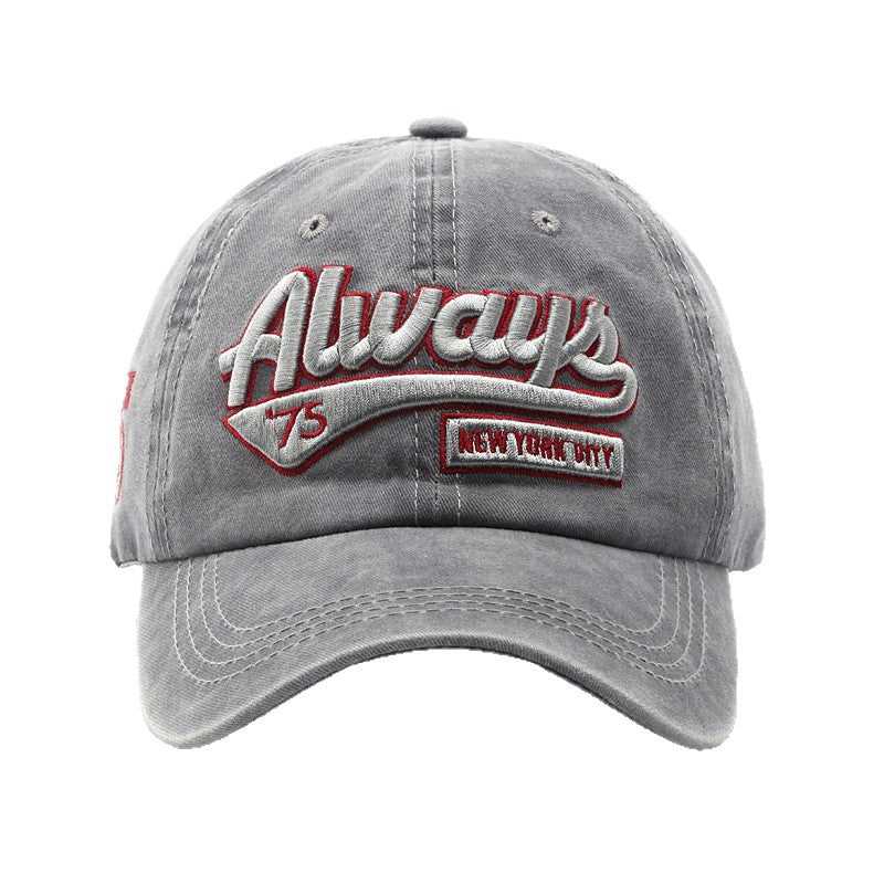 Monochrome Three-dimensional Letter Embroidery Washed-out Distressed Retro Street Style Peaked Cap. Suitable For Outdoor Travel And Shopping.