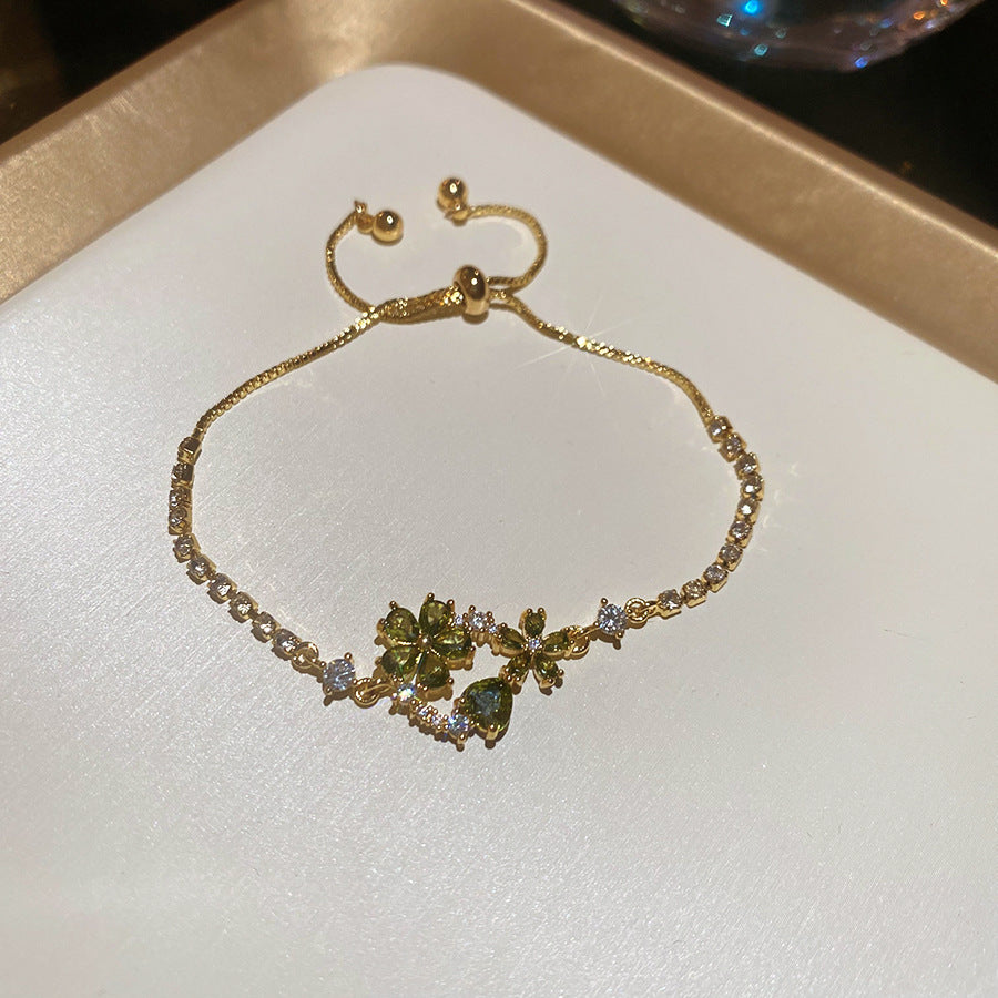 18K Real Gold Plated Cubic Zirconia Geometric Bracelet Circle Square Floral Bangle Luxury Premium Retro Fashion Accessory