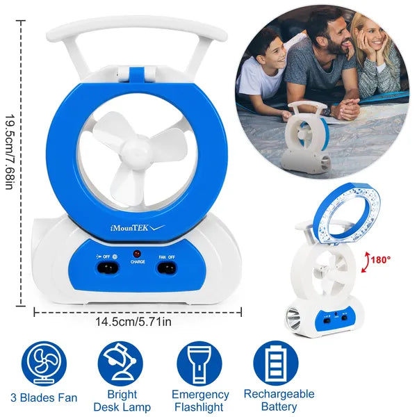 Desk Cooling Fan W/180°Adjustable LED Lamp Baby Stroller Fan Emergency Flashlight Torch