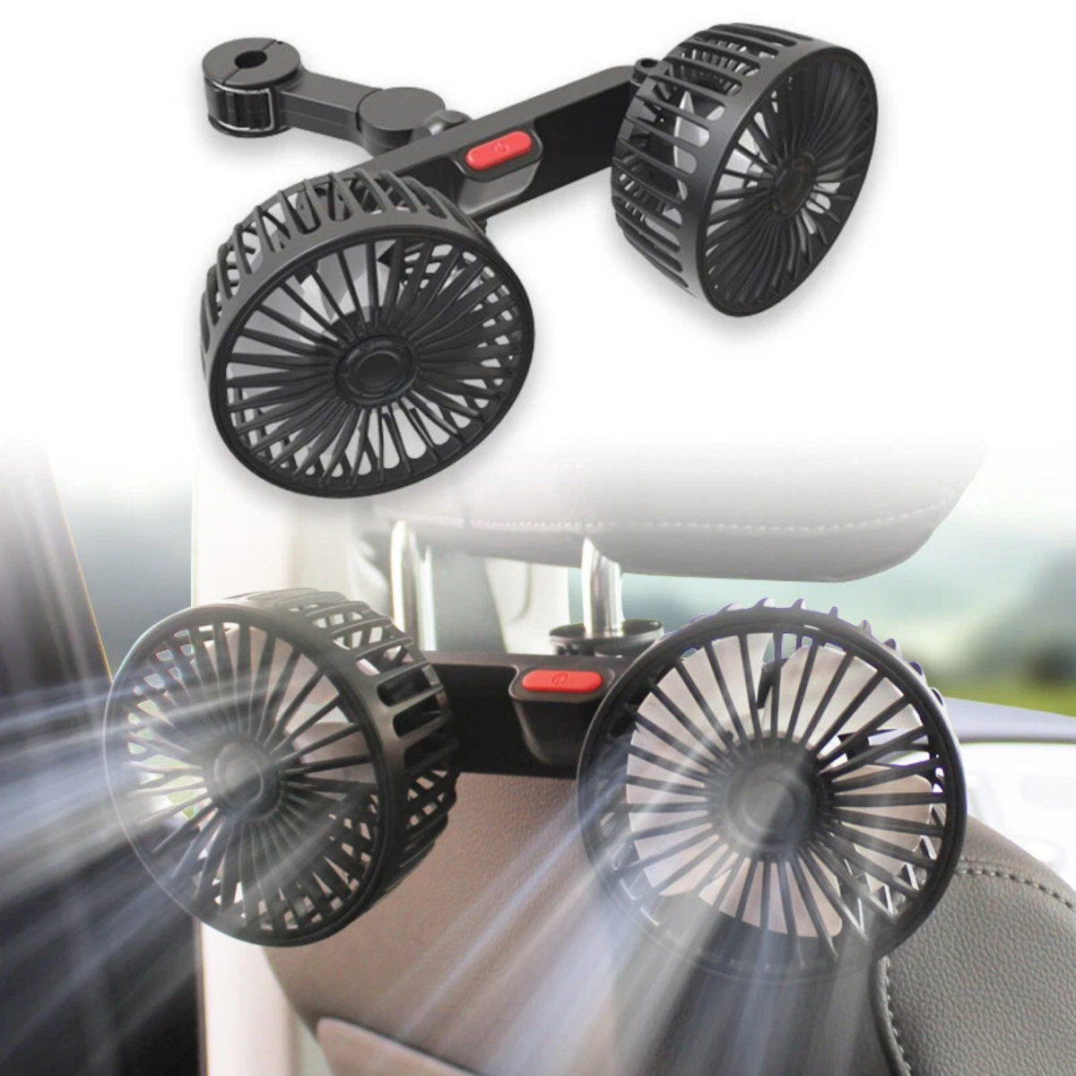 Dual Head Car Fan Portable Vehicle Truck Rotatable Auto Cooling Cooler For Backseat Air Fan USB Powered 3 Speeds