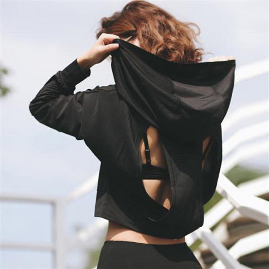 Hollow-out Beautiful Back Running Hoodie Quick-Drying Womens Fitness Top