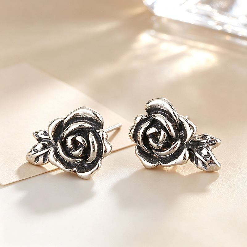 Retro Rose Flower Stud Earrings Fashionable Trendy High-End And Elegant Ear Accessories