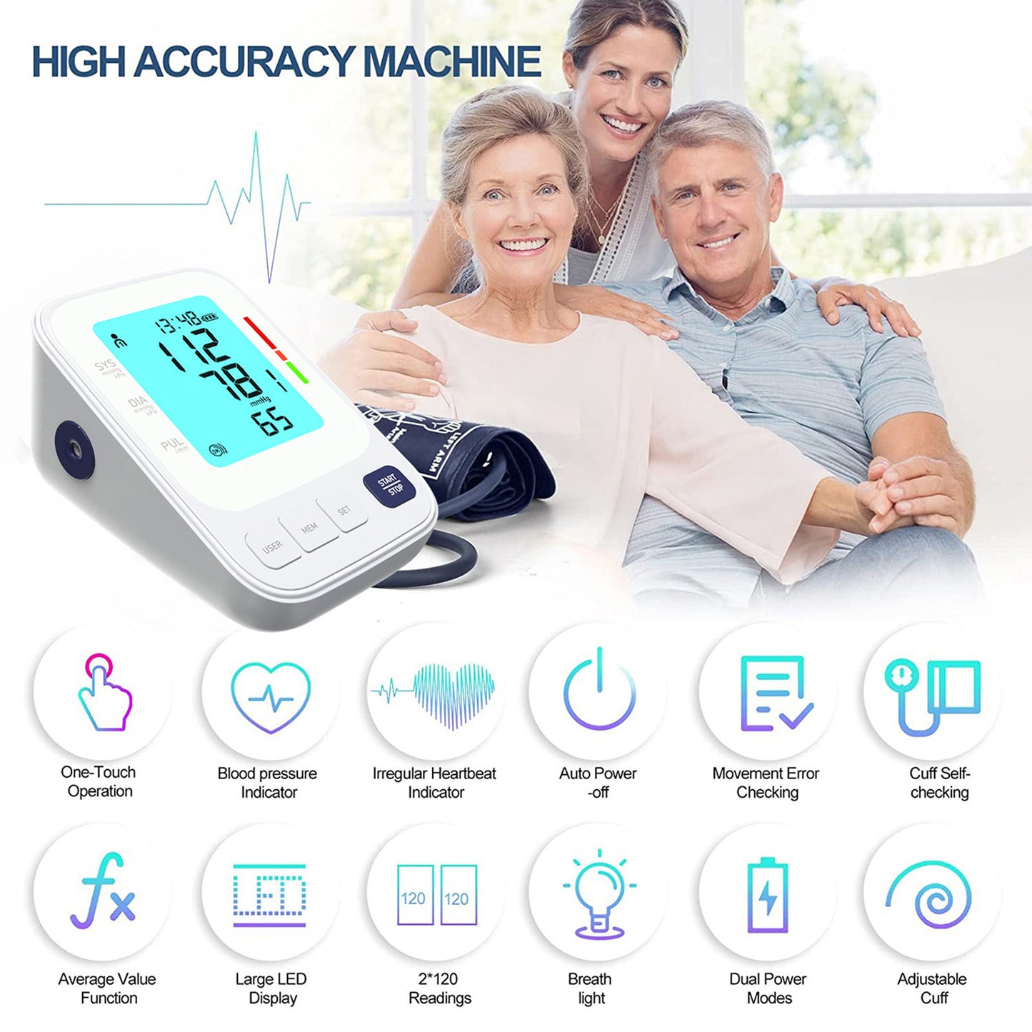 Blood Pressure Gauge LCD Display Smart Storage Portable Accurate Arm Cuff Blood Pressure Meter For Home