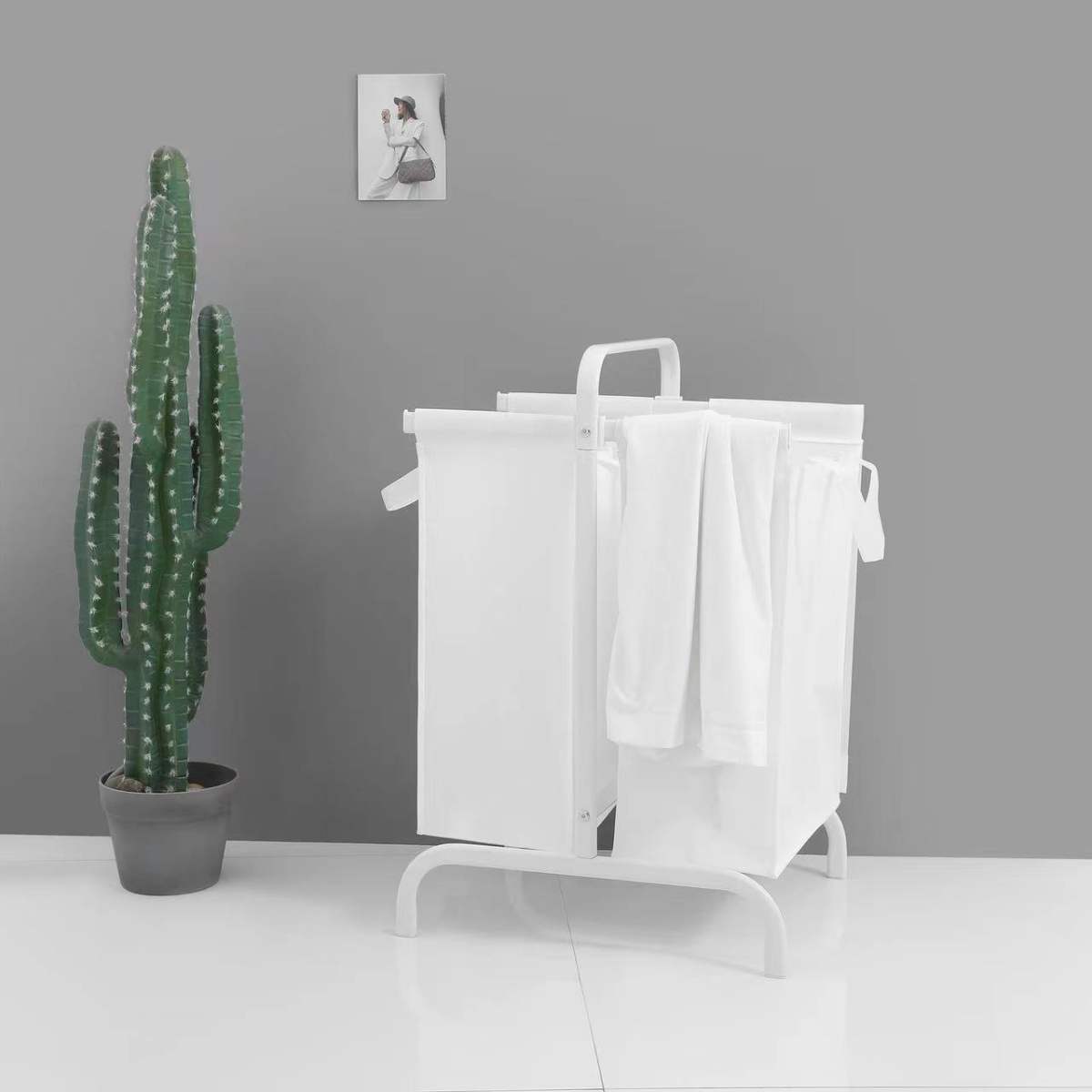 2-Tier Laundry Hamper 110L Large Oxford Clothes Basket Sorter With, Lid And Sorting Cards For Clothes & Toys Storage,White