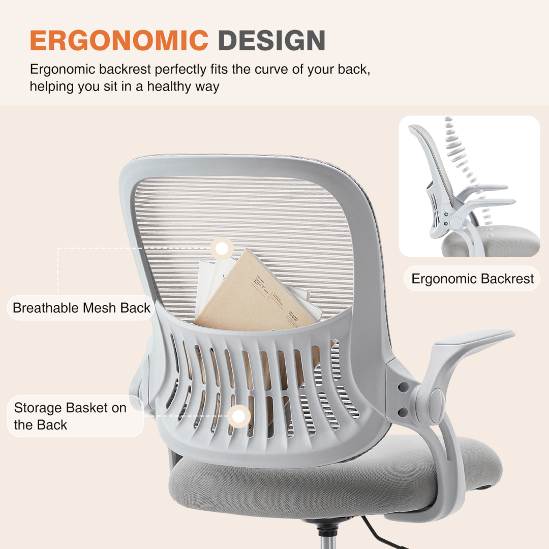 Home Office Computer Chair - Ergonomic Mid Back Desk With Lumbar Support And Rocking Mode, Height Adjustable With Fixed Armrest