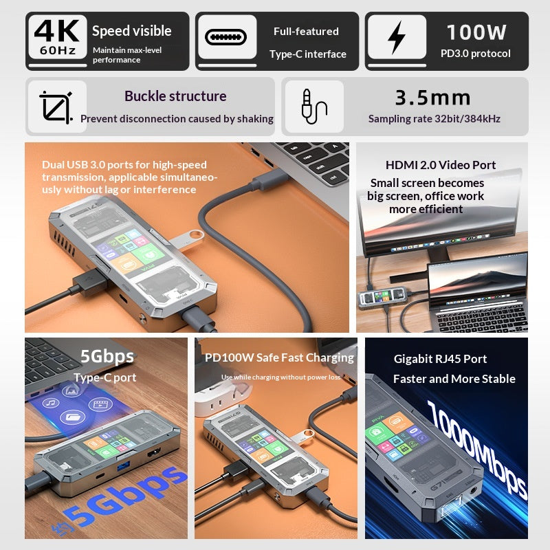 G71 Smart 4K60Hz High-Speed Splitter With Screen And Gigabit Ethernet Port