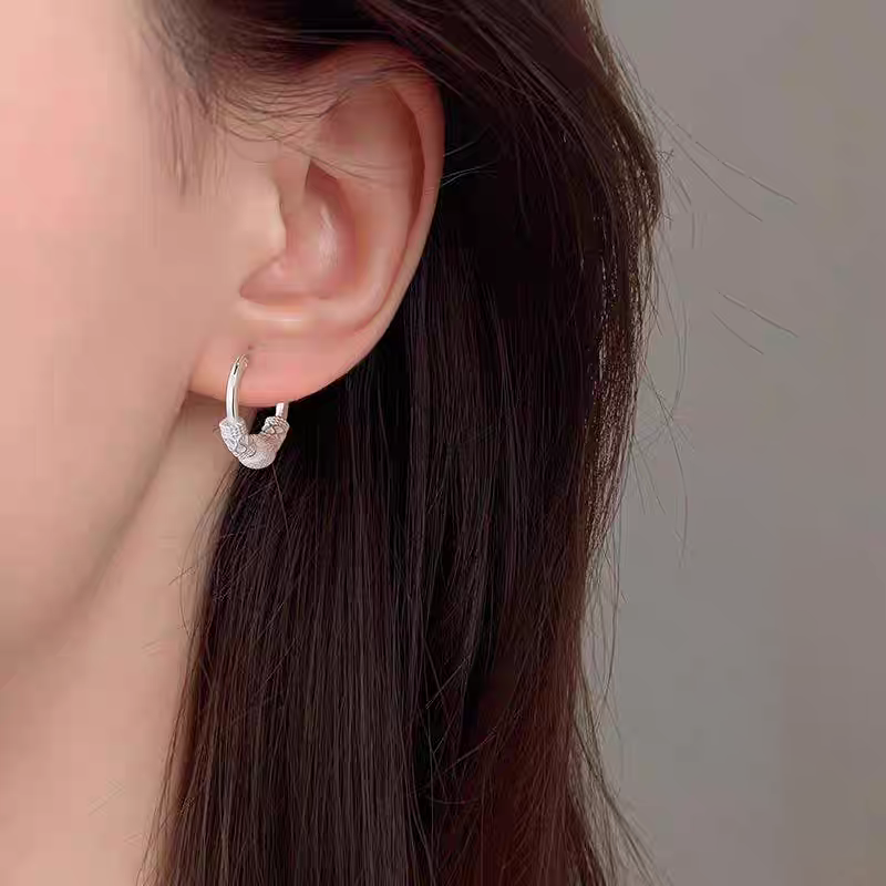 1 Pair 999 Sterling Silver Matte Bead Hoop Earrings, Retro Lucky Style, Perfect For Daily Wear And Valentine's Gift