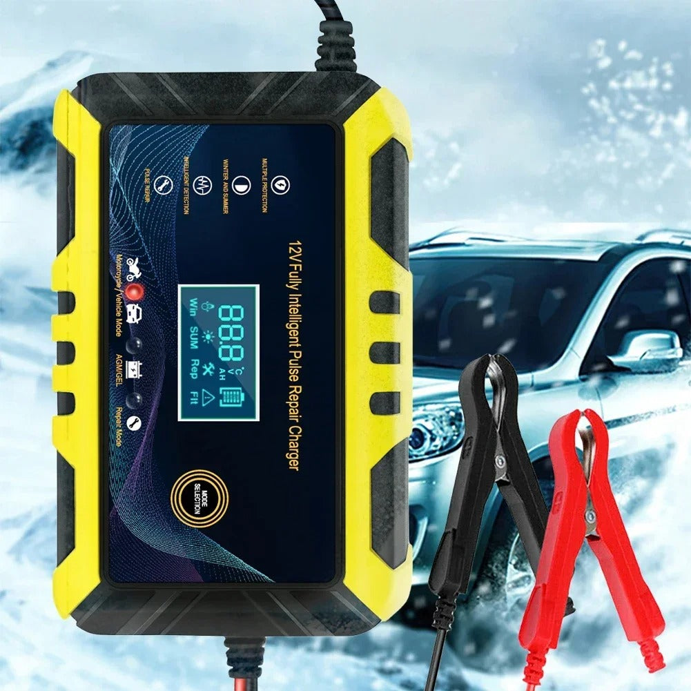 Car Battery Charger 12V 6A Pulse Repair LCD Display Smart Automatic Battery Charger GEL Lead-Acid Charger For Car Motorcycle