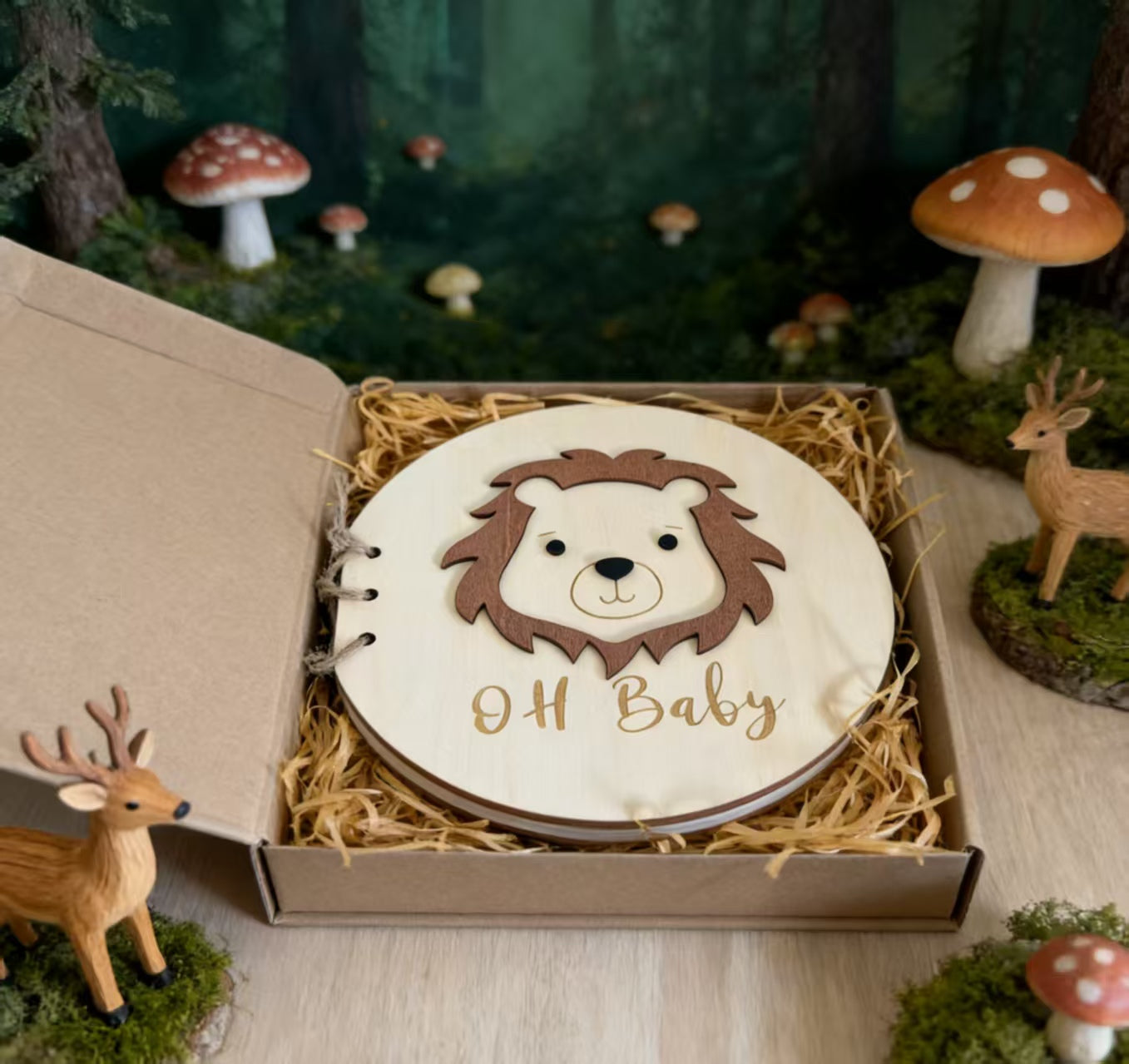 Cross-border Hot Sale 3D Cartoon Creative Gift Baptism Guest Book Signature Album Wooden Souvenir