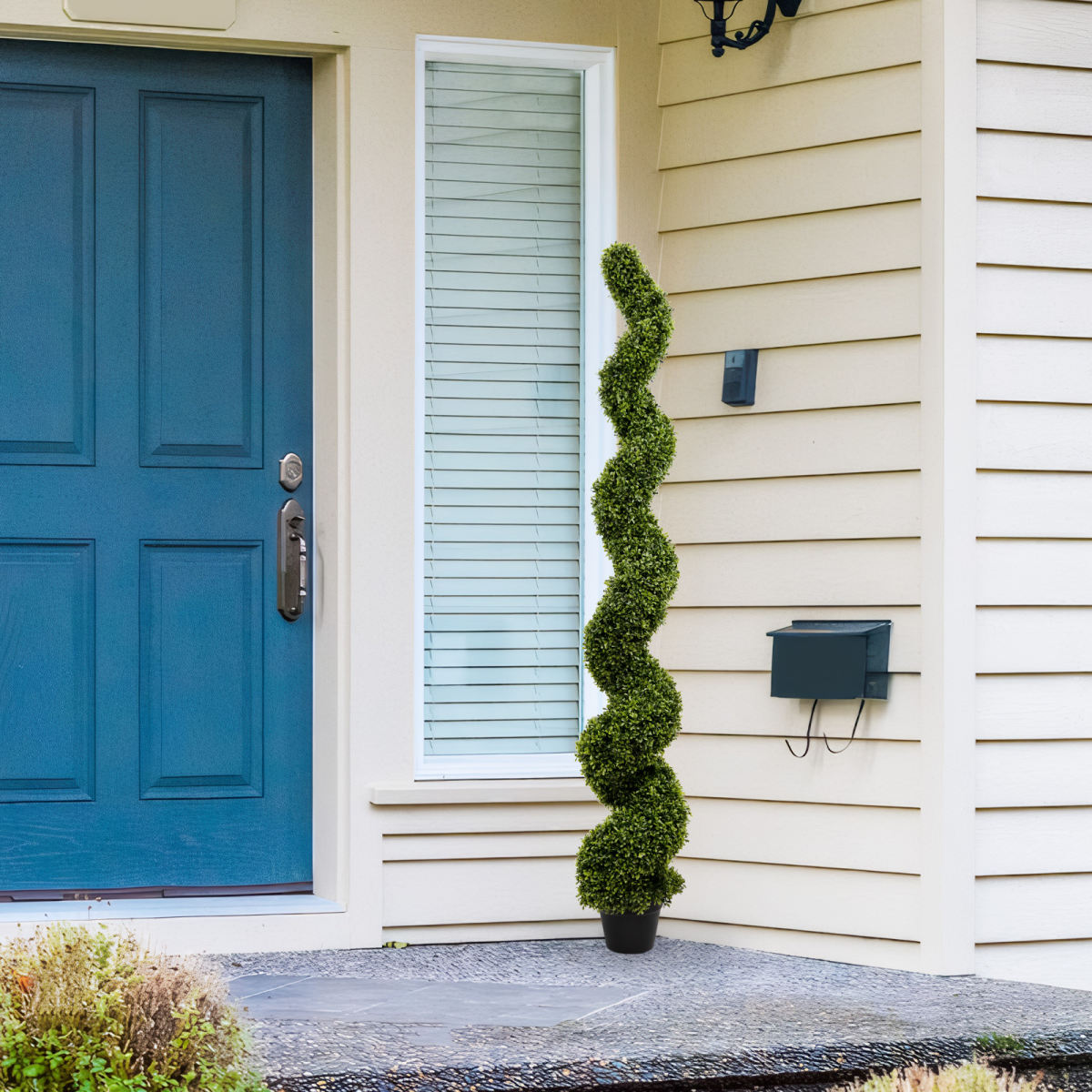 6FT Spiral Topiary Trees Artificial Outdoor Faux Boxwood Plants Large Twisted Green Potted Trees for Garden Front Porch Patio Planter Decoration, 2pcs/set