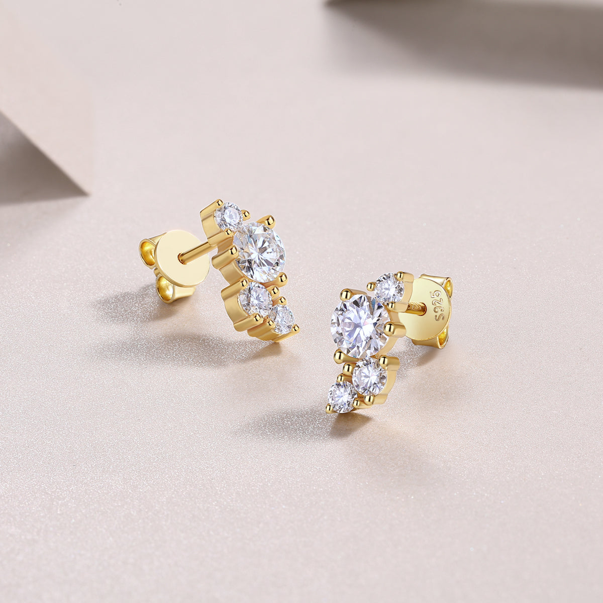 S925 Sterling Silver Asymmetrical Cluster Stud Earrings, D-VVS1 Moissanite, Platinum Plated 2.3g Women's Jewelry Gift Box