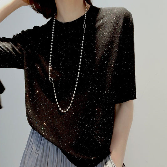 Quiet-luxury Fashion Pullover With Linen And Three-dimensional Colored Beads