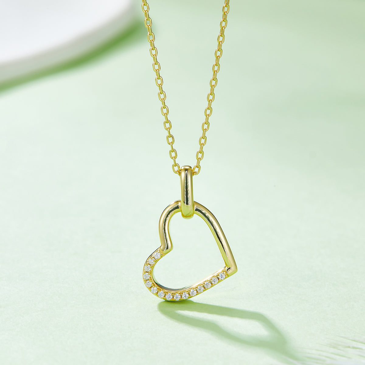 3.4g S925 Sterling Silver 15 Stones Moissanite Heart Necklace 45cm  Half Pave Asymmetric Pendant With GRA Certificate, Platinum Plated Romantic Jewelry Gift Box Set For Women