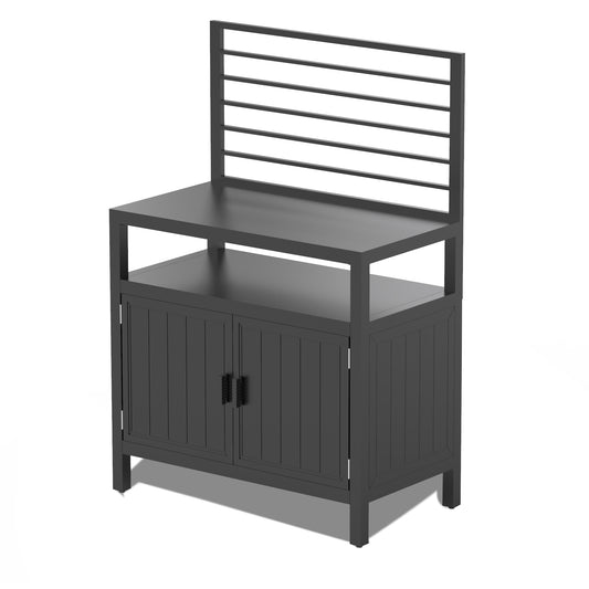 Outdoor Kitchen Island With Storage, Aluminum Kitchen Storage Island With Wall Hanging, Freestanding Grill Storage Cabinet With Protective Cover For BBQ, Deck, Patio