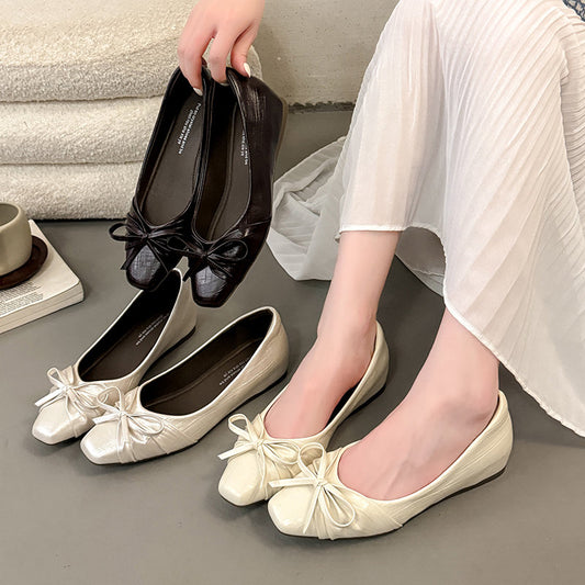 Inner Height Ballet Shoes For Women 2026 Summer New Shallow Bow Flat Sole Shoes Mary Jane Shoes