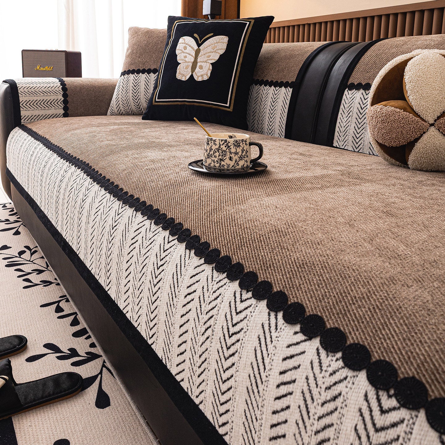 New Lightweight Luxury Straight-edged Chenille Sofa Cushionsingle Piece