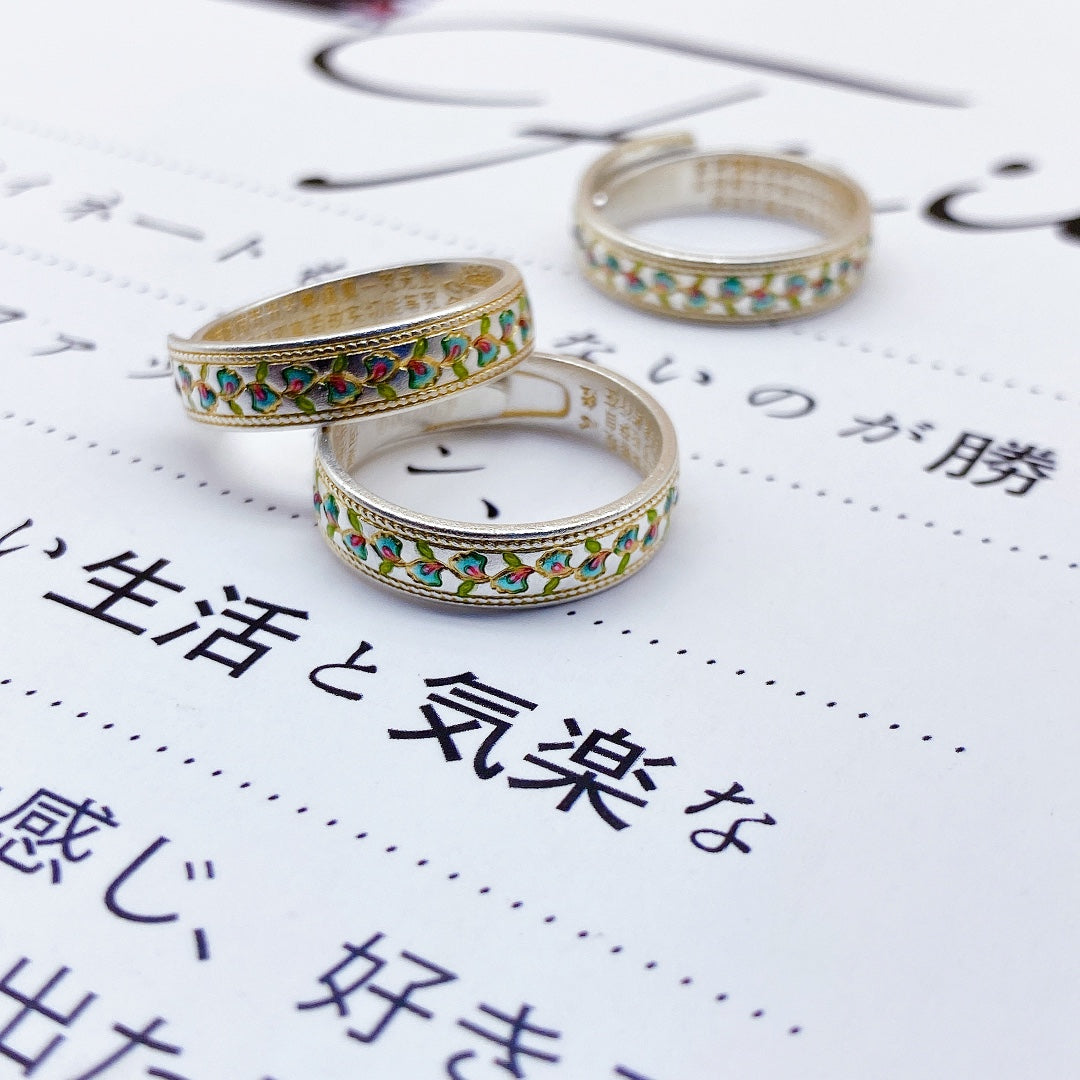 1pcs 999.9 Sterling Silver Gold-Plated Enamel Floral Ring, Luxury Retro Style, Ideal For Birthdays & Holiday Gifts
