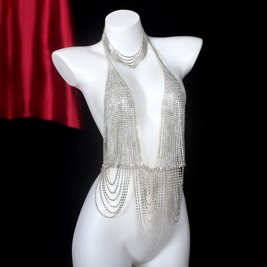 Sexy And Extravagant Rhinestone Necklace And Body Chain Set