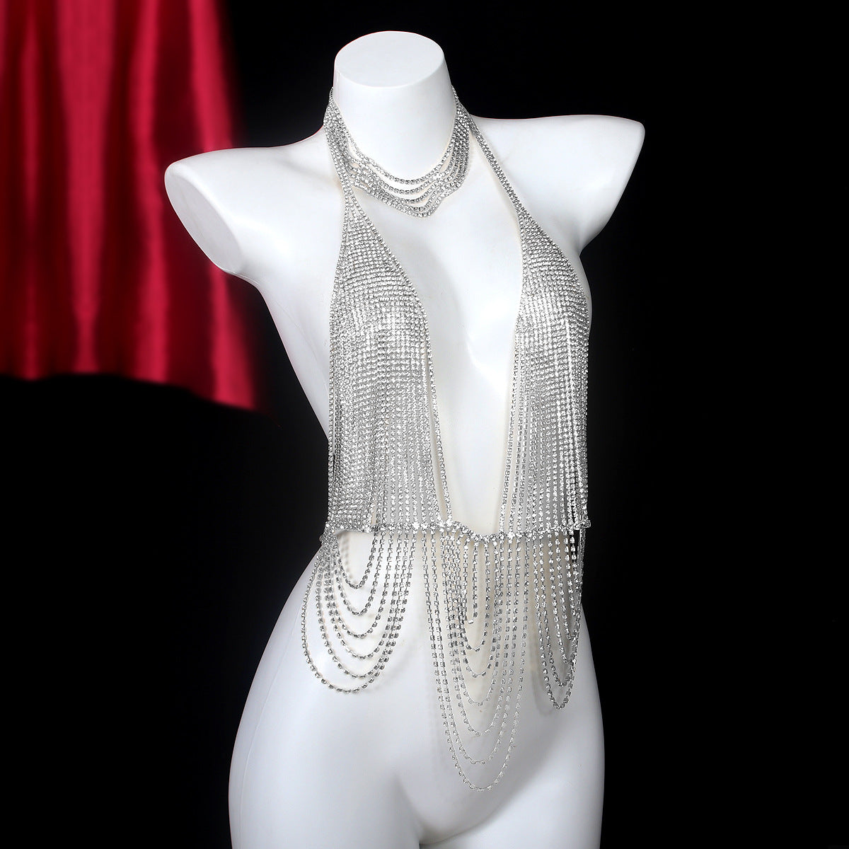 Sexy And Extravagant Rhinestone Necklace And Body Chain Set