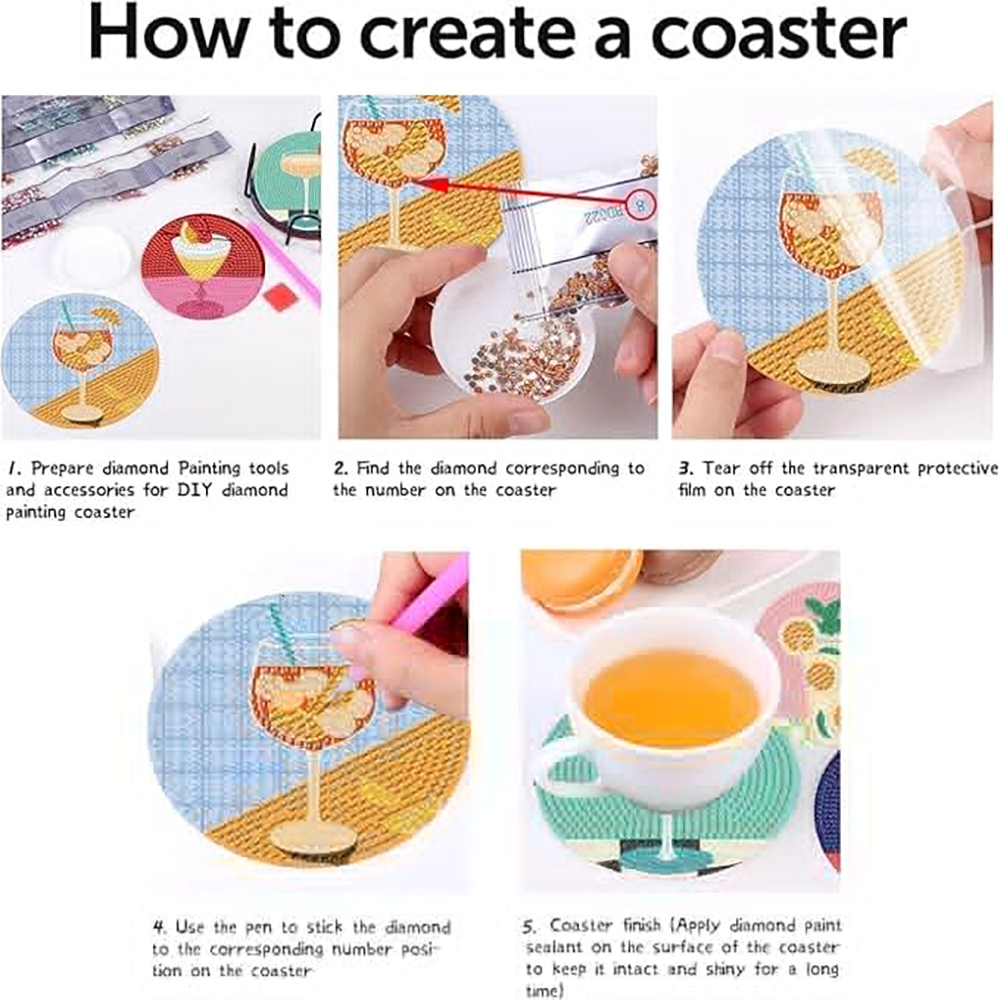 Diamond Art Drawing Coaster With Bracket, DIY Wine Glass Pattern Diamond Art Coaster, Suitable For Adults And Beginners Diamond Drawing Kit, Diamond Kit Craft Supplies, Exquisite Gifts For Friends