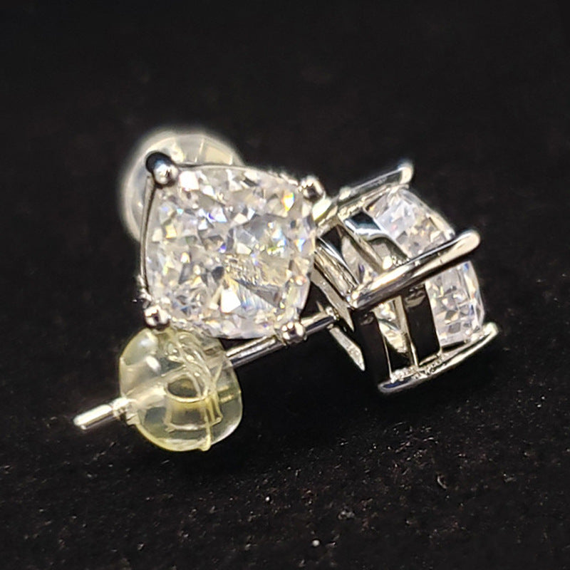 New Pillow-cut Cubic Zirconia Stud Earrings, 8x8mmsimple, Versatile, And Elegant