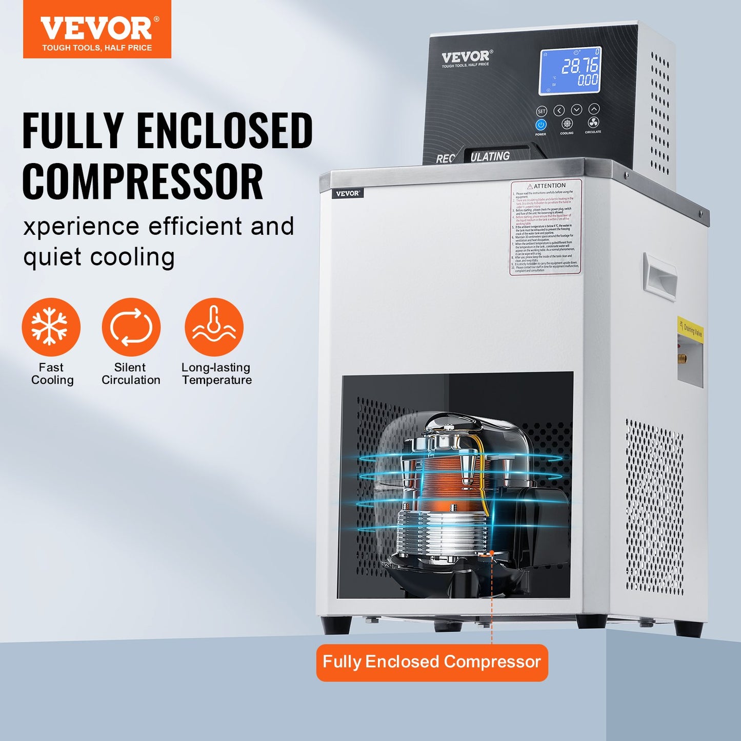 Laboratory Chiller Circulator, 6L Chiller Lab Low Temperature Cooling Liquid, -4°F-212°F Circulator Pump Chiller, LCD Display, 304 Stainless Steel Water Bath Recirculating Water Cooling Chiller