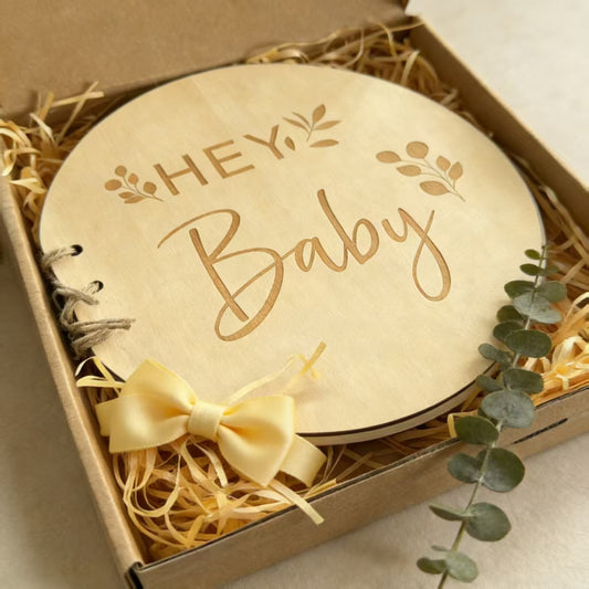 Round Wooden Hey Baby Guest Book, Laser Engraved Floral Baby Shower Signature Book, Natural Wood Baby Baptism Sign-in Book For Gender Reveal Party Decor