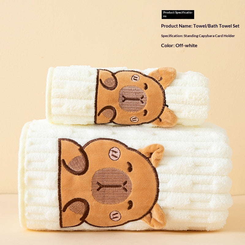 Towel And Bath Towel Set For Home Use Featuring Cartoon Designs And Soft Coral Fleece