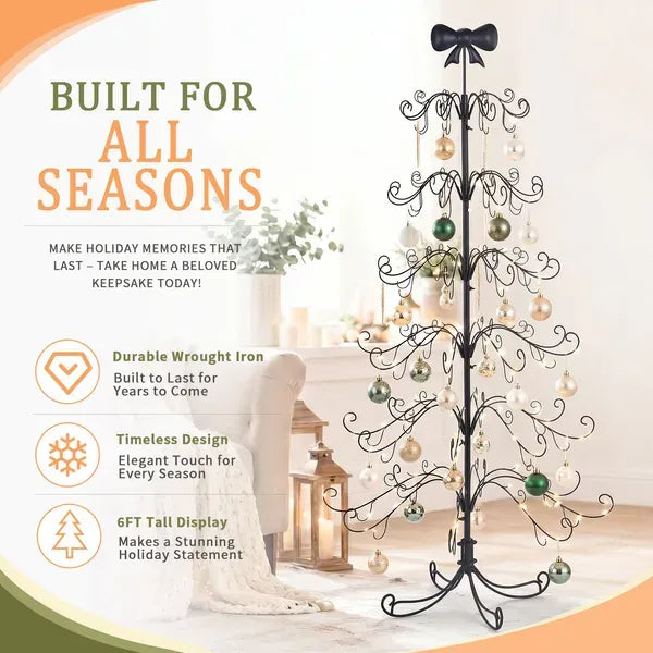 6ft Black PVC Metal Artificial Christmas Tree With Bow Topper, No Extra Ornaments, Daily Decor Tree