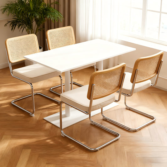 Dining Chairs Set Of 4, Velvet Rattan Side Accent Chairs With Chrome Legs, Modern Mid Century Breuer Designed Chairs, Upholstered Dining Living Room Kitchen Chairs