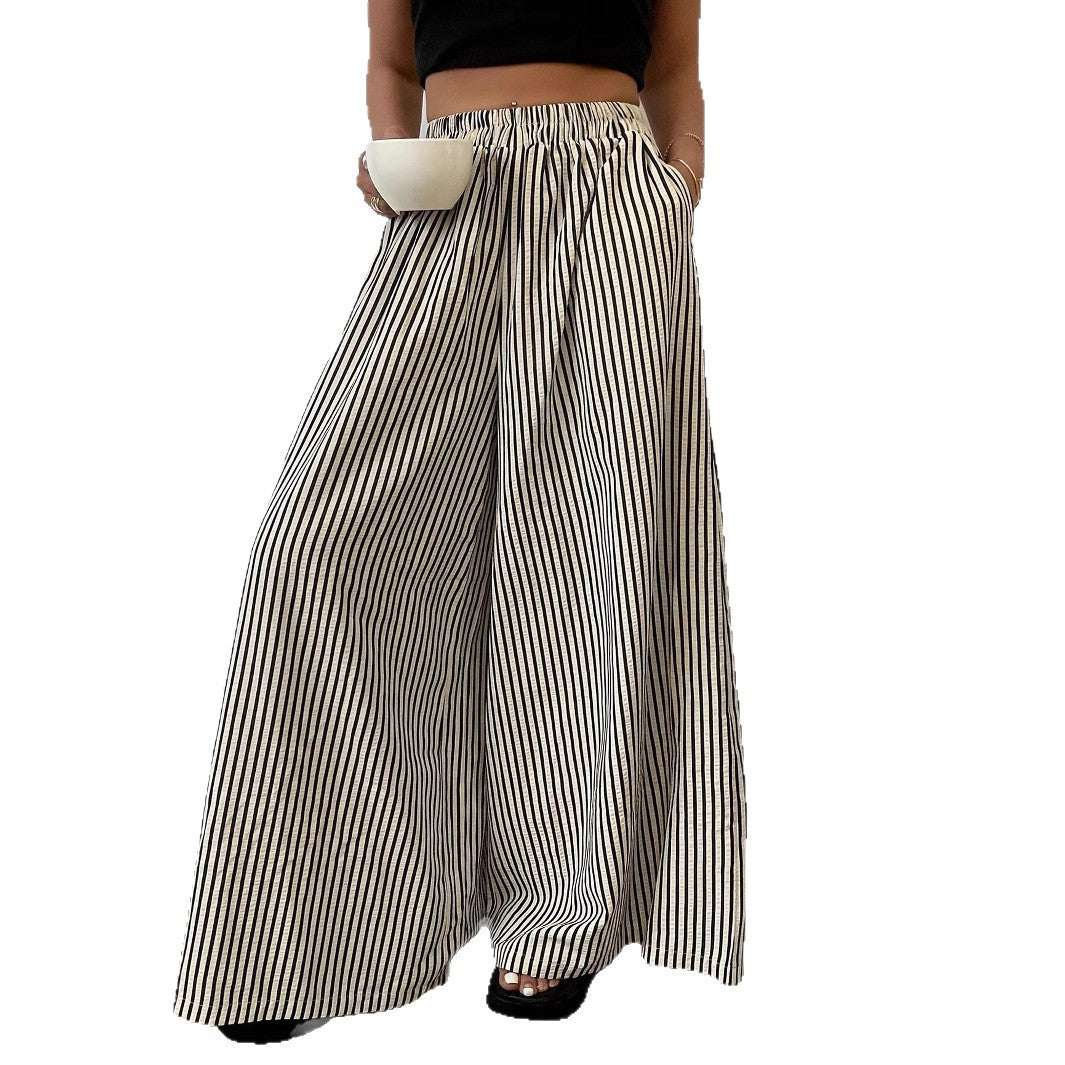 Spring Summer New Casual Versatile Striped Trousers With An Elastic Waist