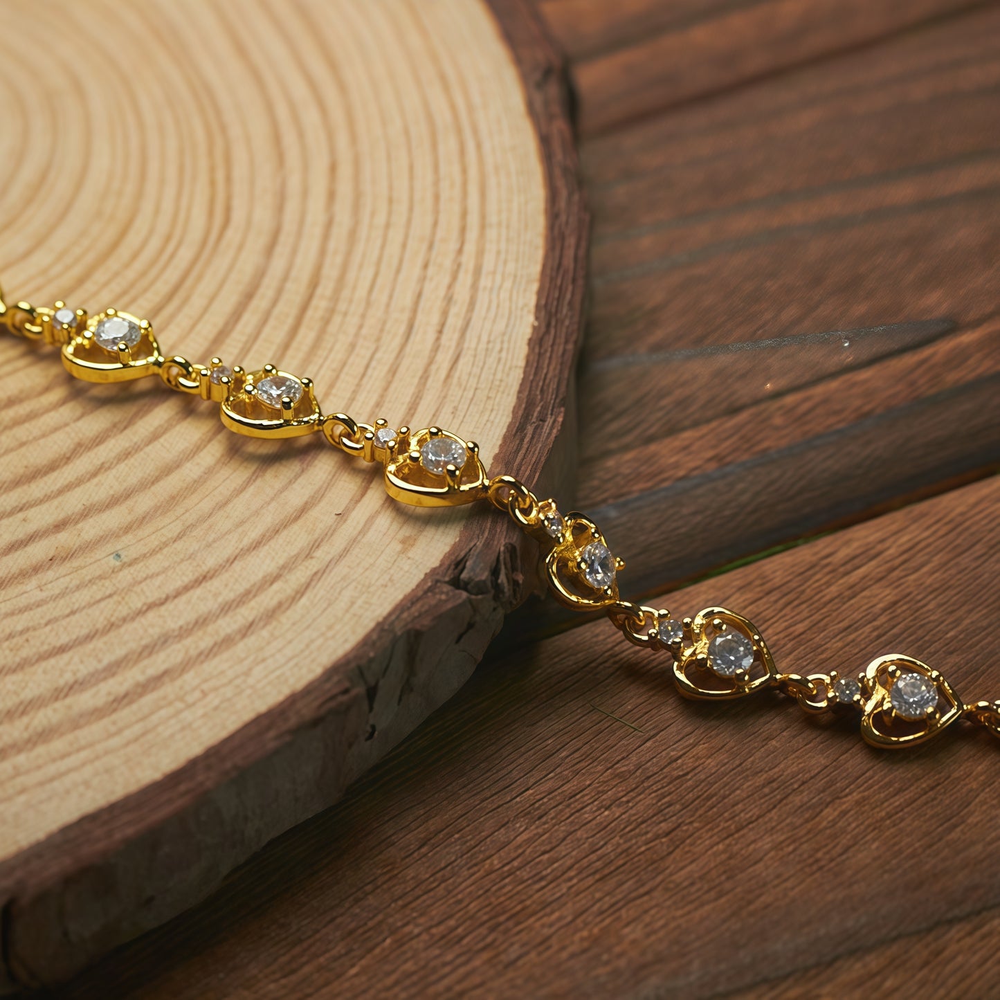 Gold Plated Open Heart Cubic Zirconia Link Bracelet For Women, Copper Base Adjustable Extension Chain Dainty Love Crystal Wedding Jewelry Gift