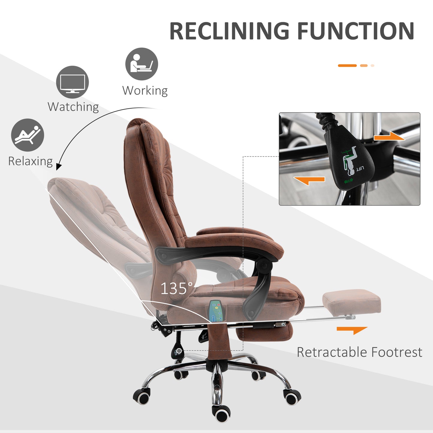Vinsetto Heated 6 Points Vibration Massage Executive Office Chair Adjustable Swivel Ergonomic High Back Desk Chair Recliner With Footrest Brown