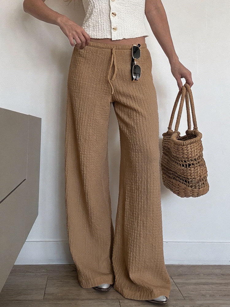 Summer New Womens Pants Solid-color Fashionable Loose-fit Wide-leg Trousers
